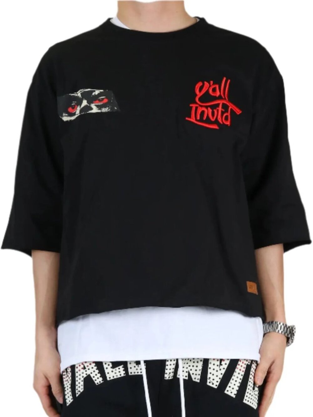 Kleep Mens S Y'all Invtd Eyes Miesha SN Jersey 3/4 Sleeve Crop Top Tee Shirt
